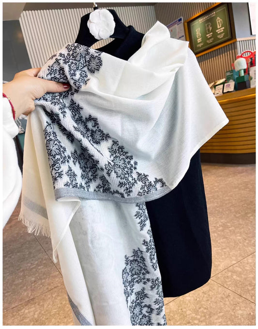 Raw Edge Style Summer Jacquard Stole