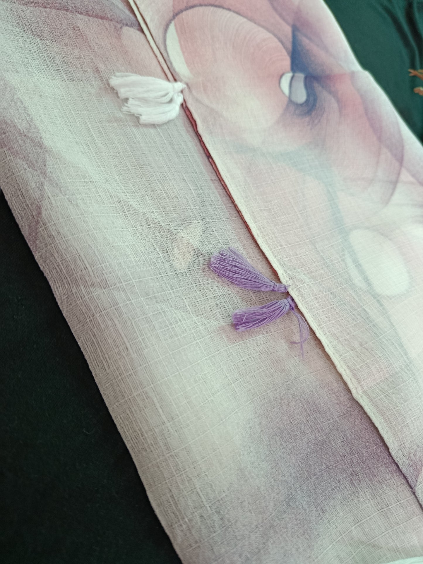 Spiral Pattern Stole with Tassels (Off-white, Pink, Indigo)