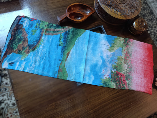 Canvas look Digital Printed Red base Summer stole