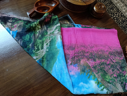 Canvas look Digital Printed Pink base Summer stole