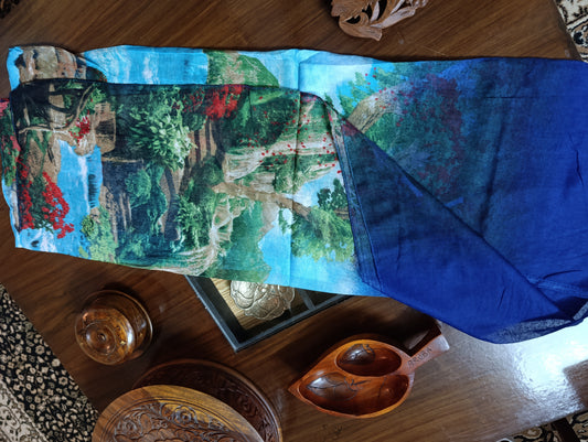 Canvas look Digital Printed Blue base Summer stole