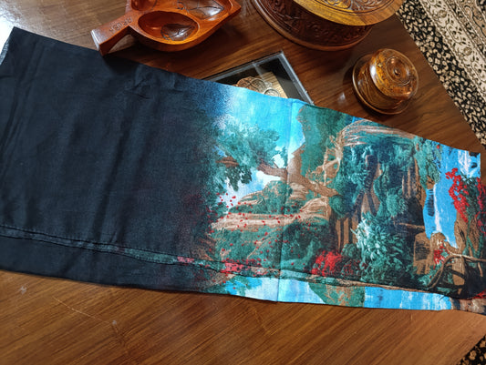 Canvas look Digital Printed Black base Summer stole