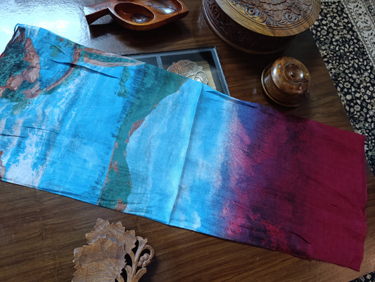 Canvas look Digital Printed Maroon base Summer stole