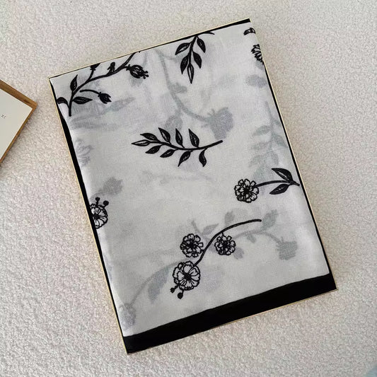 Ink Style free-hand orchid Black Siya Scarf