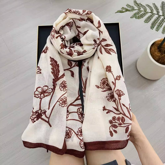 Ink Style free-hand orchid Beige Siya Scarf