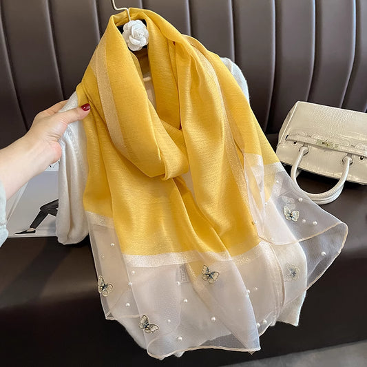 Pearl Butterfly Yellow Silk Scarf