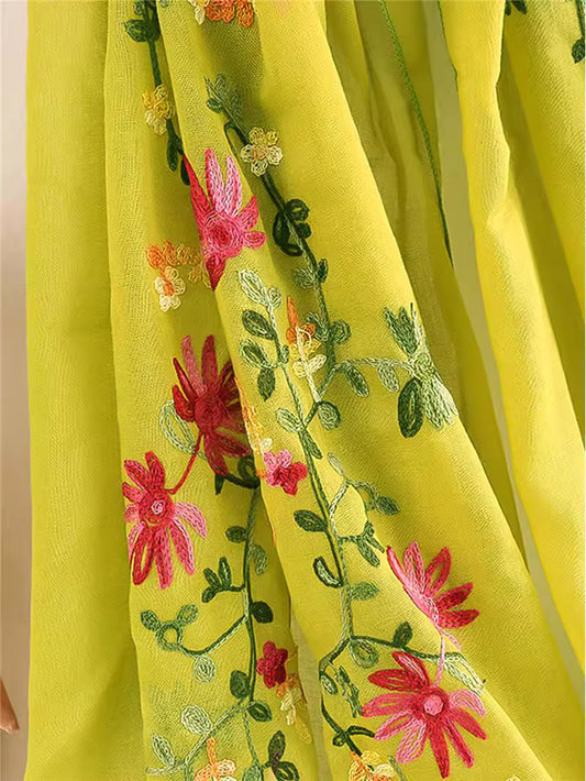 Floral Embroidered Green Stole