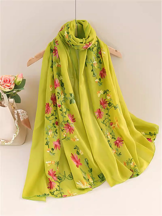 Floral Embroidered Green Stole