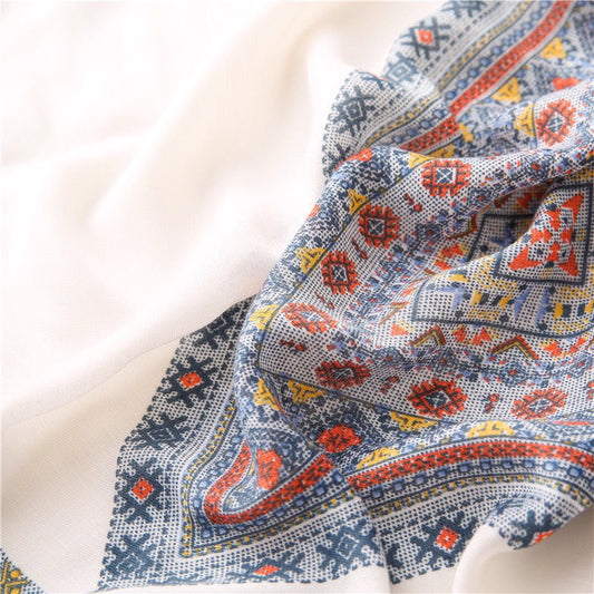 Diamond plaidartsy style off-white stole with tassels