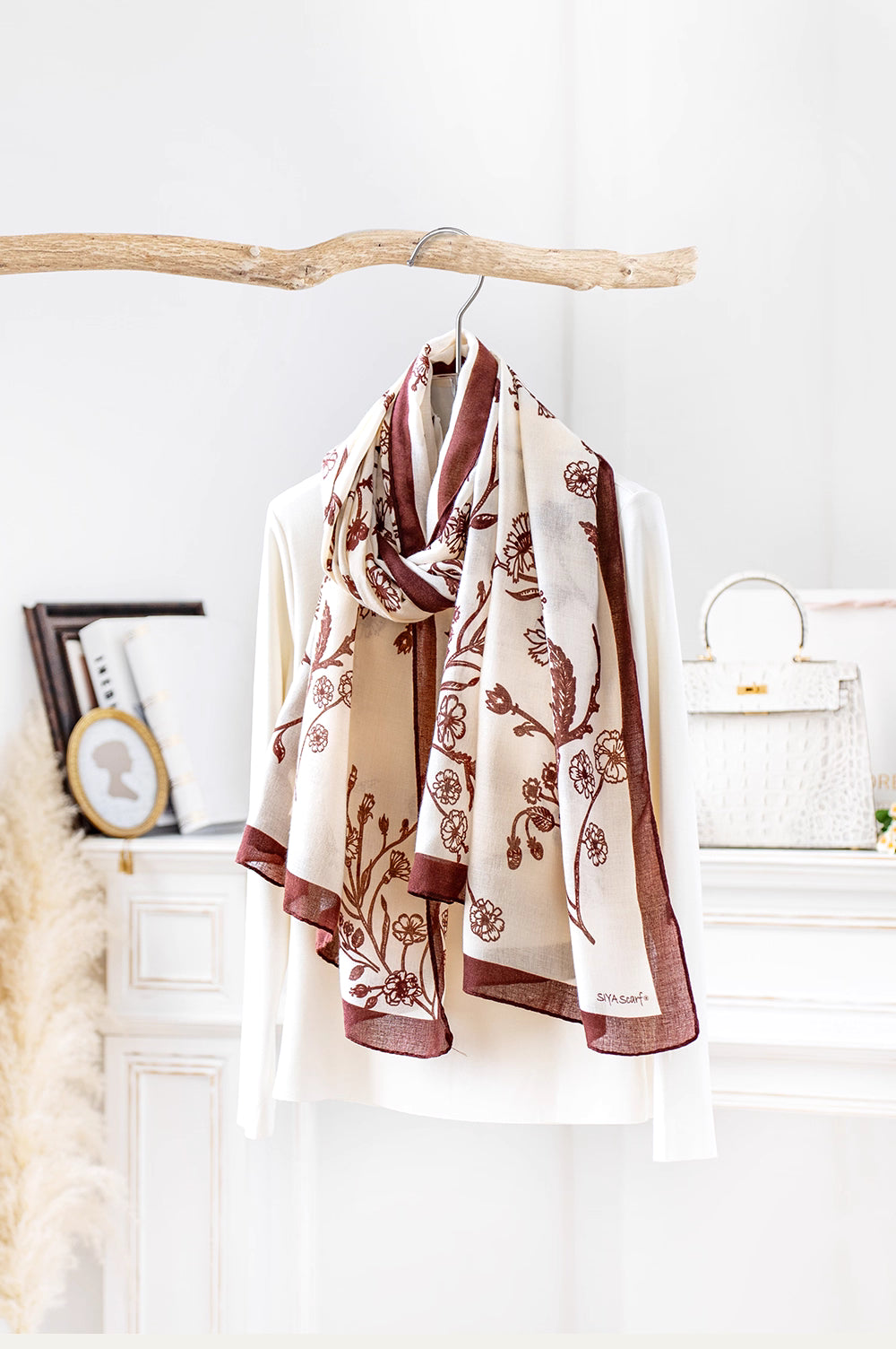 Ink Style free-hand orchid Beige Siya Scarf