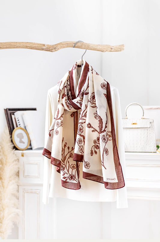 Ink Style free-hand orchid Beige Siya Scarf