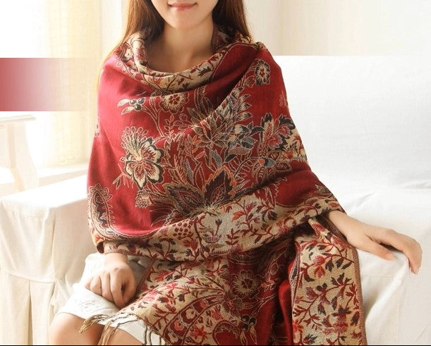 Red Pashmina Shawl with light Glitter touch for Winter and Autumn