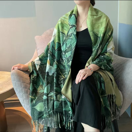 Painting Imitation Green Pashmina Shawl