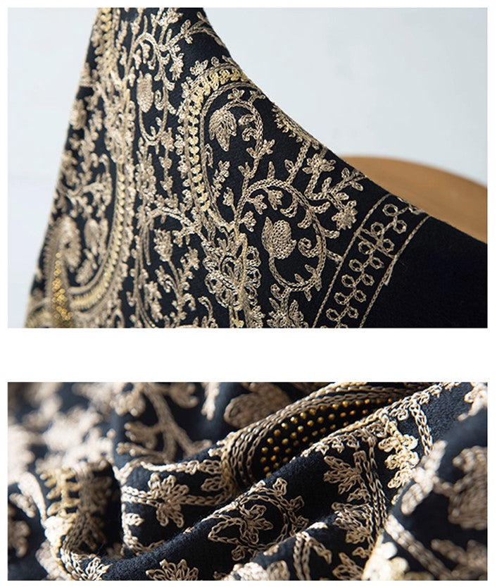 Black Embroidered Cashmere Wool shawl