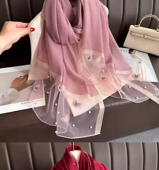 Pearl Butterfly Tea-Pink Silk Scarf