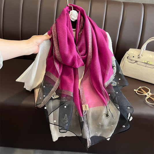 Pearl Butterfly Pink and Black Silk Scarf