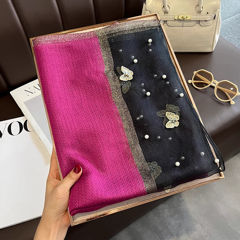 Pearl Butterfly Pink and Black Silk Scarf