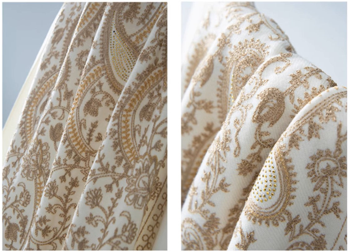 White Embroidered Cashmere Wool shawl