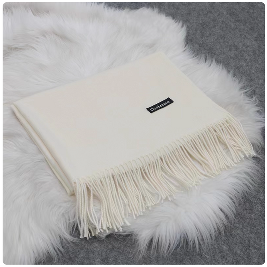 Solid Milk White Color Thick Cashmere Stole