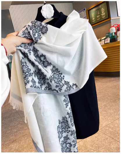 Raw Edge Style Summer Jacquard Stole