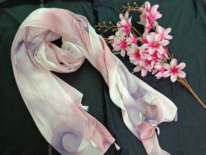 Spiral Pattern Stole with Tassels (Off-white, Pink, Indigo)