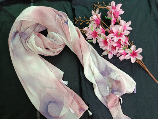 Spiral Pattern Stole with Tassels (Off-white, Pink, Indigo)