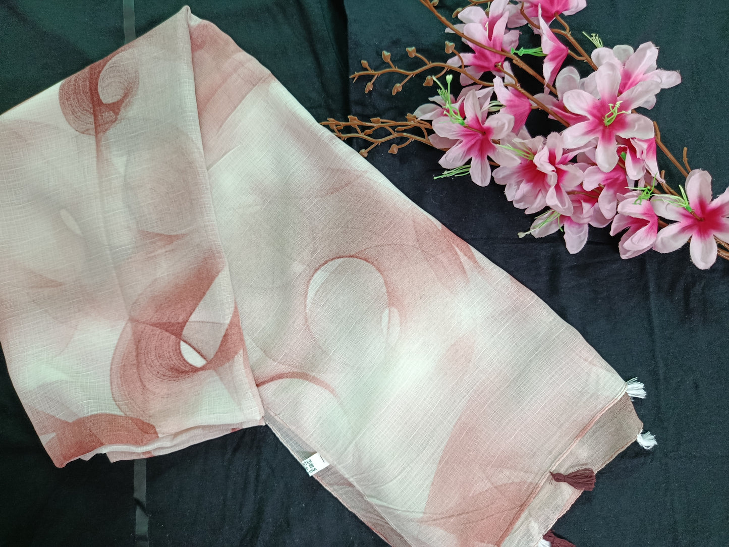 Spiral Pattern Hijab with Tassels (White, Pink, Maroon)