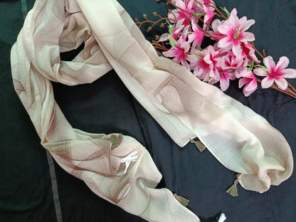 Spiral Pattern Hijab with Tassels (Off-white, Dark Brown)