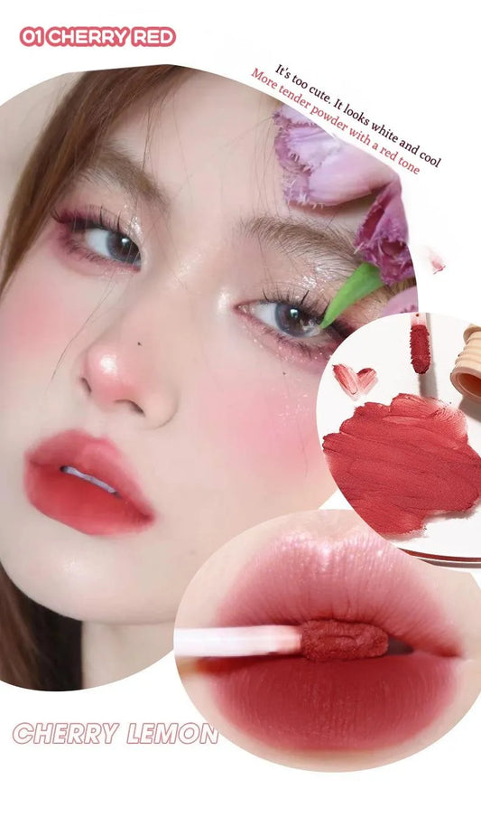 Matte Lip Mud and Blush (01# Cherry Red)