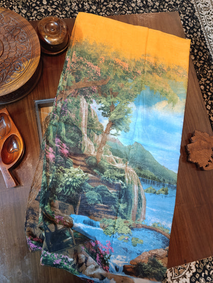 Canvas look Digital Printed Orange base Summer stole