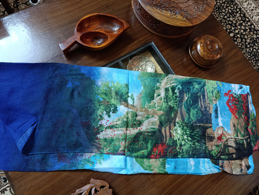 Canvas look Digital Printed Blue base Summer stole