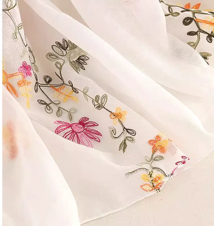 Floral Embroidered Off-white Stole