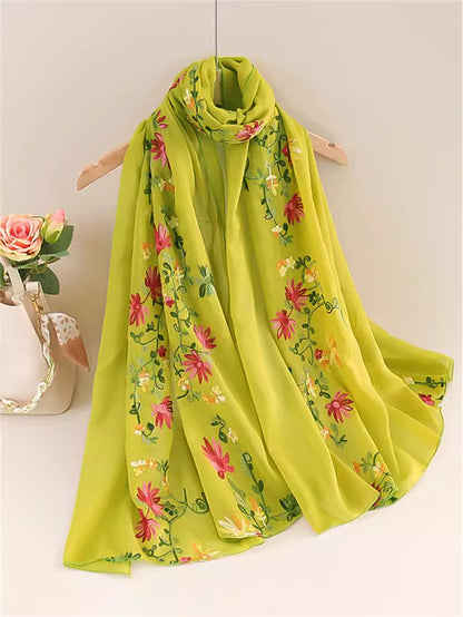 Floral Embroidered Green Stole