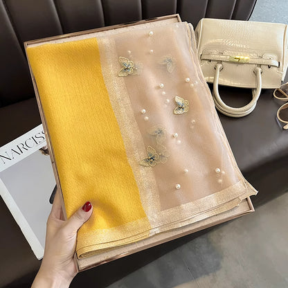 Pearl Butterfly Yellow Silk Scarf