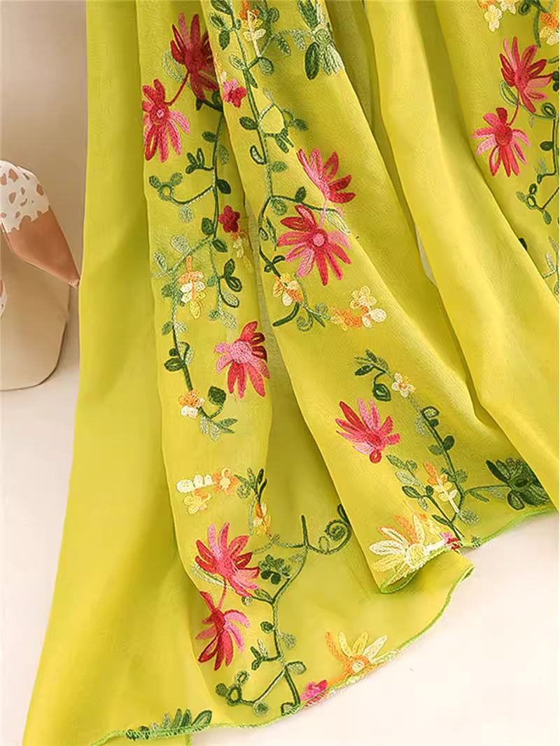 Floral Embroidered Green Stole