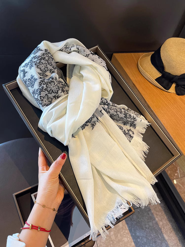 Raw Edge Style Summer Jacquard Stole