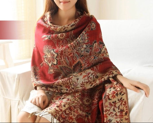 Red Pashmina Shawl with light Glitter touch for Winter and Autumn