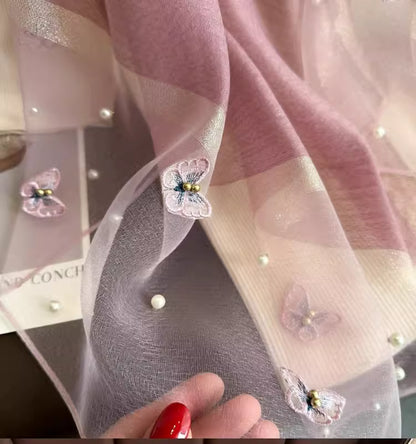 Pearl Butterfly Tea-Pink Silk Scarf