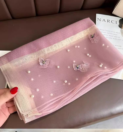 Pearl Butterfly Tea-Pink Silk Scarf
