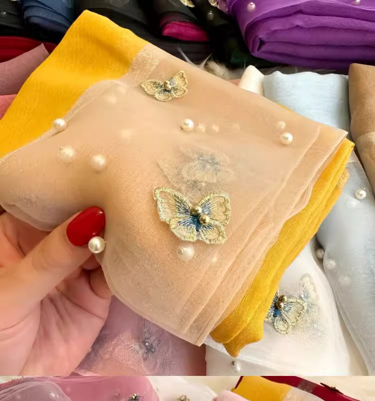 Pearl Butterfly Yellow Silk Scarf