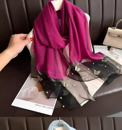 Pearl Butterfly Pink and Black Silk Scarf