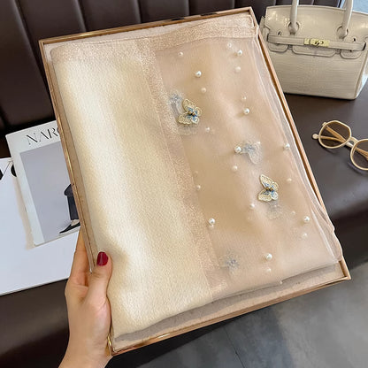 Pearl Butterfly White Silk Scarf
