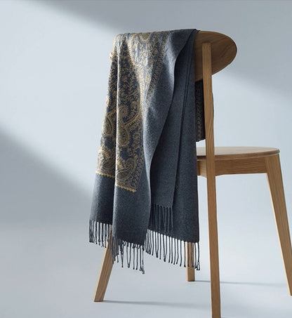 Cashew Grey Embroidered Cashmere Wool shawl